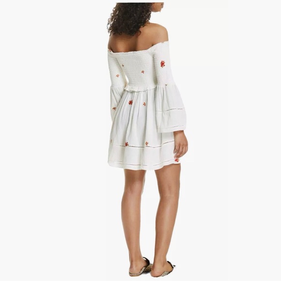 Free People Counting Daisies Red off The Shoulder Embroidered Mini Dress S - Picture 2 of 4